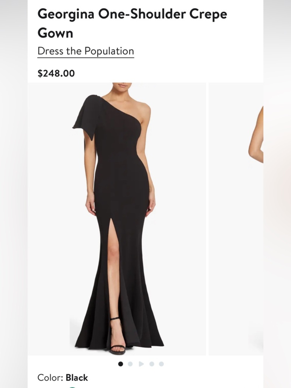 Dress the Population One-Shoulder Black Crepe Gown with Thigh Slit